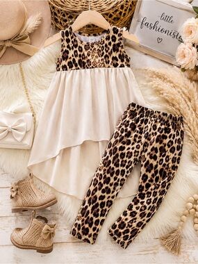 Girls Leopard Tunic & Legging Set | Hi-Low Top | Size 4T-5Y